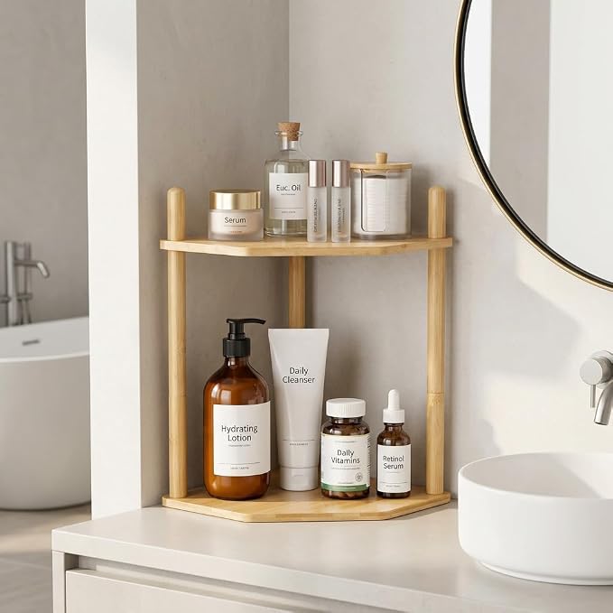 3-Tier Expandable Bamboo Corner Shelf - Image 3