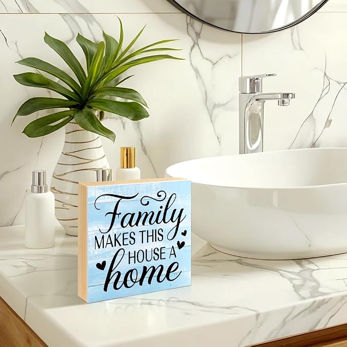 Family Makes This House A Home Wooden Box Sign Rustic Wood Block Plaque Box Sign - Image 6