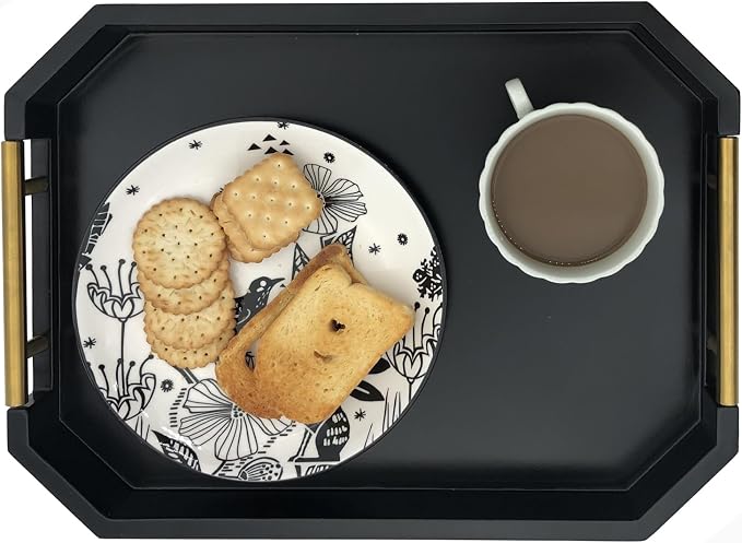 Serving Tray with Polished Metal Handles, Hexagon Coffee Table Tray, Modern - Image 5
