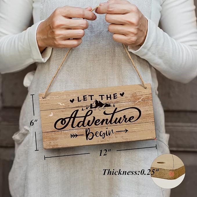 Heuhuww Let the Adventure Begin Sign 6”x12”For Cabin Camping Camper Nursery - Image 3
