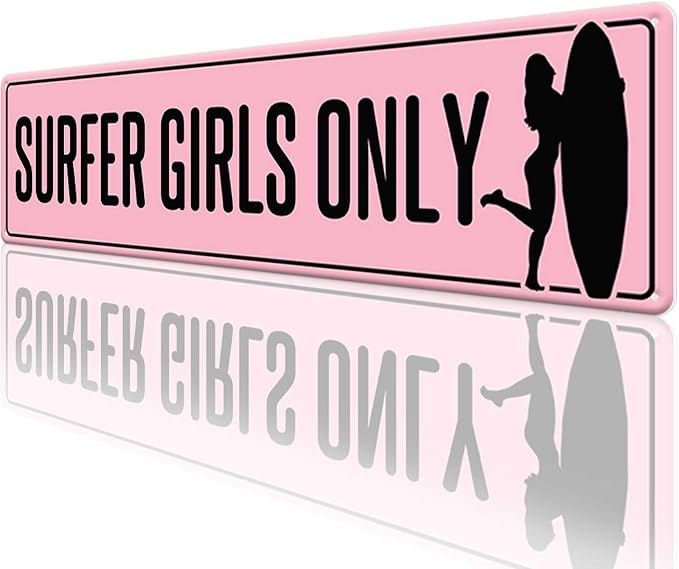 Surfer Girls Only Pink Tin Sign Vintage Metal Sign Retro Wall Art Poster Rustic - Image 4