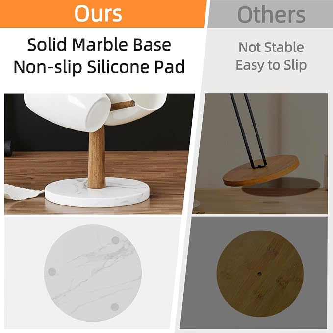 Buruis Wood Mug Holder, Marble Base Cup Rack Tree, Mug Stand Hanger, Kitchen - Image 5