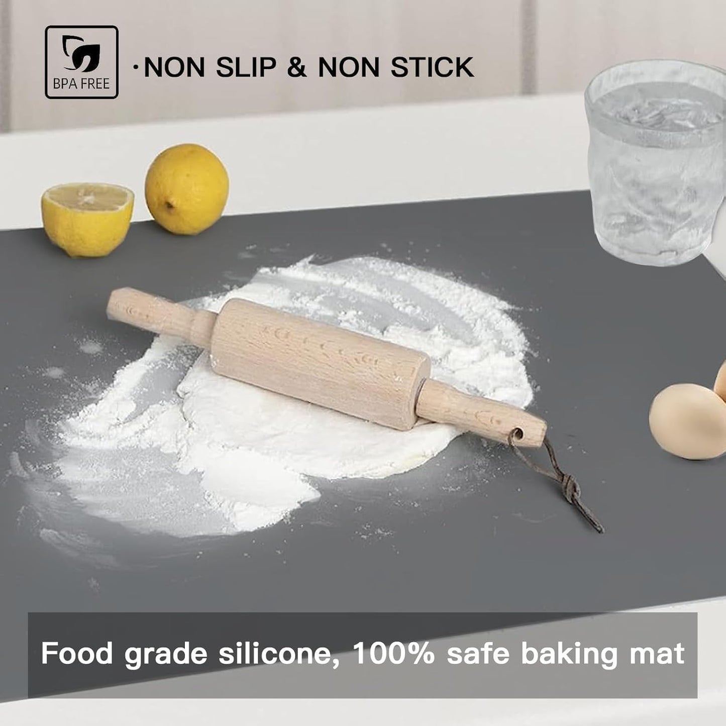 2MM Thick Silicone Countertop Mat, 23.6"x 23.6" Silicone Mats for Kitchen Counter, Nonslip Heat Resistant Mat, Large Kitchen Counter Mats, Waterproof Countertop Protector, Semitransparent