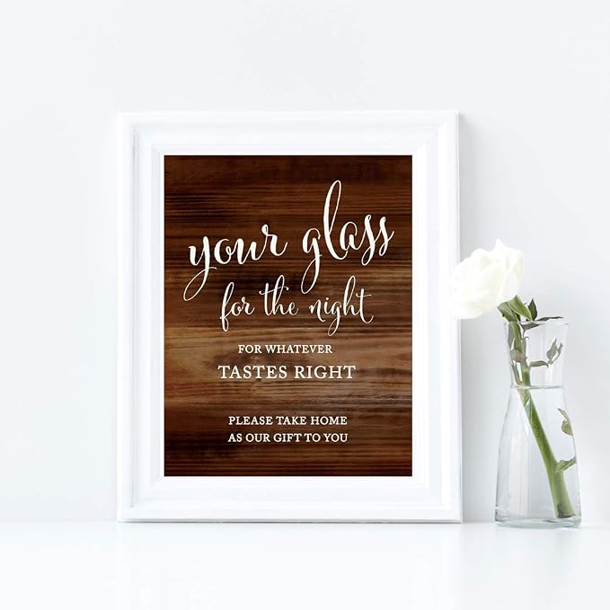 Andaz Press Wedding Party Signs, Rustic Wood Print, 8.5x11-inch, Your Glass - Image 4