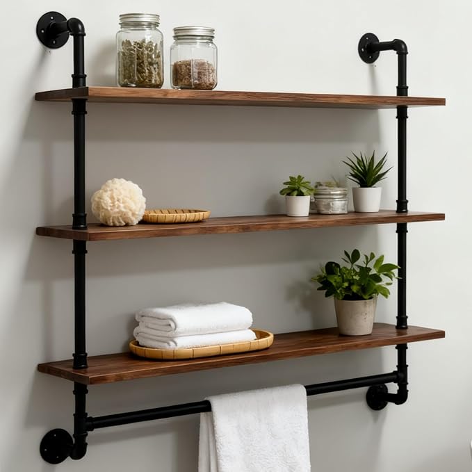 Industrial Pipe Shelving Pine Shelf, Pipe Shelves - Image 5