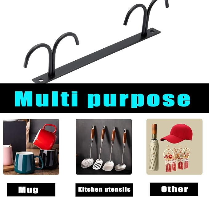 6 Pack Mug Holder with 24 Hooks, Coffee Cup Holder Under Cabinet Organizer - Image 4