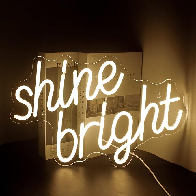 LooKLight Shine Bright Neon Sign, Warm White Neon sign Neon Light Sign by LooklightNeonSign