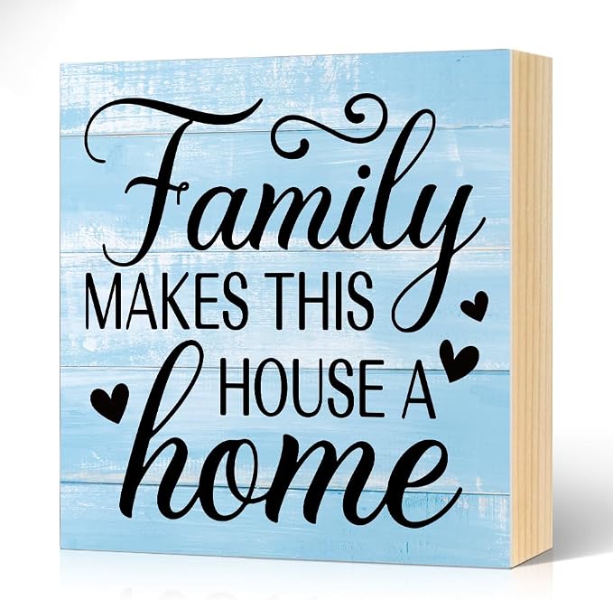 Family Makes This House A Home Wooden Box Sign Rustic Wood Block Plaque Box Sign by Unknown