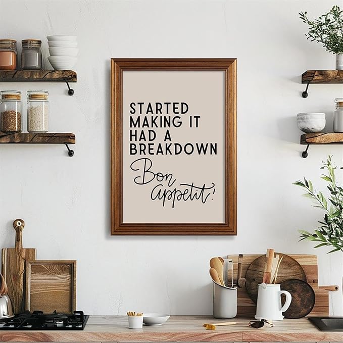 Gold Framed Funny Modern Kitchen Wall Art 16x20 inch Bon Appetit Quotes Canvas - Image 5