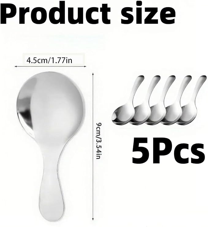 5 PCS Short Handle Spoons Stainless Spoons Silver Coffee Scoops Mini Scoops - Image 2
