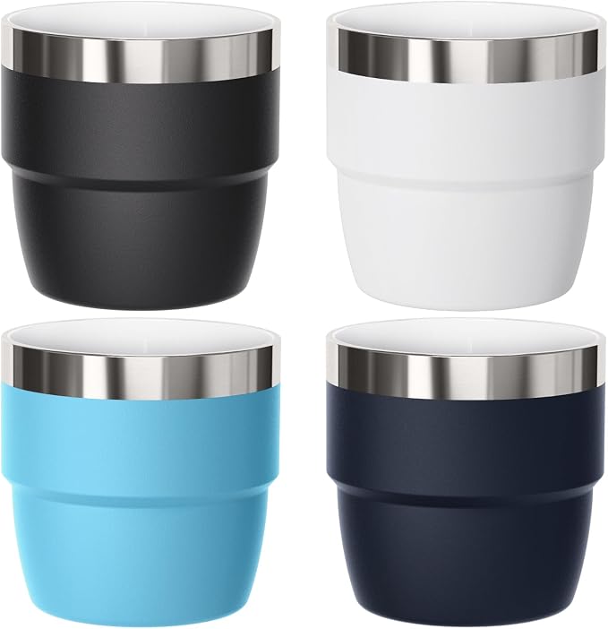 4 oz Small Espresso Cup, Ceramic-Lined 18/8 Stainless Steel, Double-Wall Vacuum by Cafezi