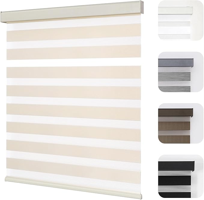 Joydeco Cordless Zebra Blinds for Windows, Dual Layer Light Control Window by JOYDECO