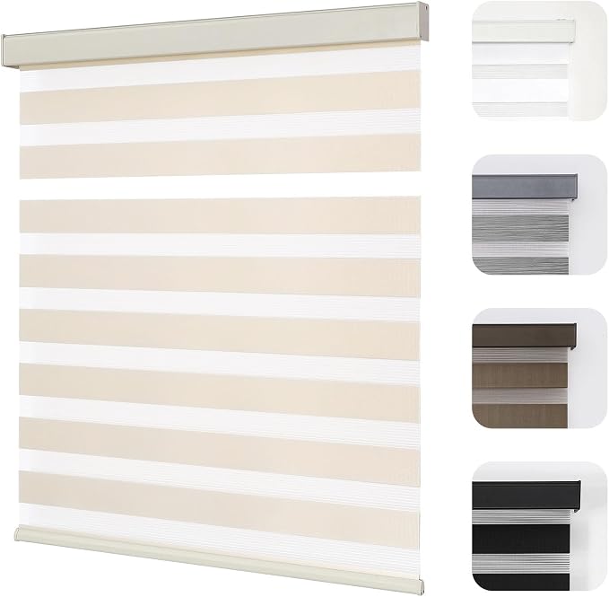 Joydeco Cordless Zebra Blinds for Windows, Dual Layer Light Control Window by JOYDECO