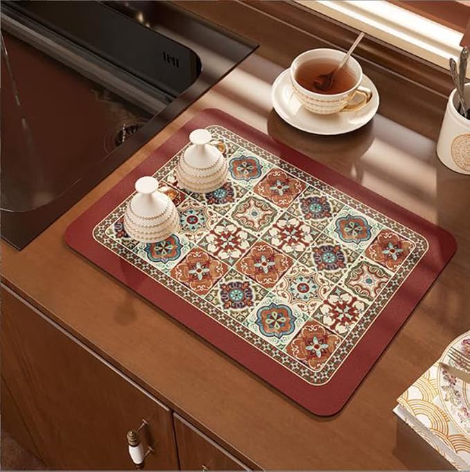 Cute Coffee Maker Mat for Countertops Bar Accessories, Colorful Dish Drying Pad - Image 3