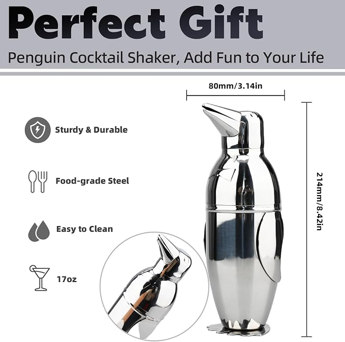 Penguin Cocktail Shaker, Bartender Shakers 17oz - Image 2