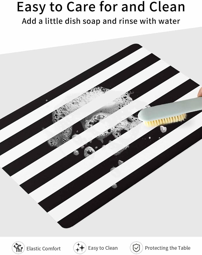Black and White Stripes Coffee Mat Classic Geometric Absorbent Bar Mat - Image 7