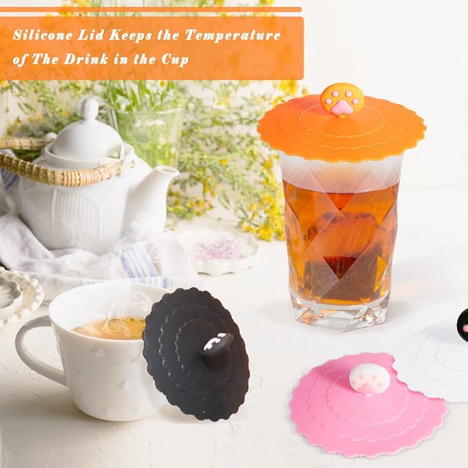 5 Pcs Silicone Cup Lids with Cat Paw Handle - Image 4