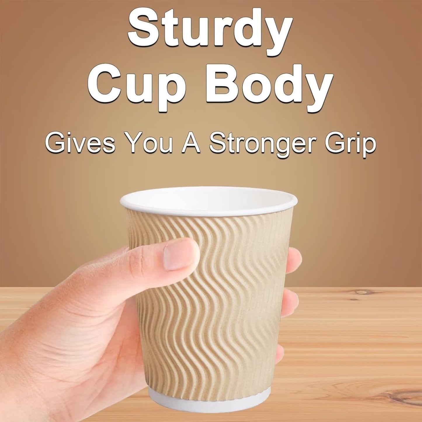 Hot Paper Cups_12 oz Disposable Insulated Corrugated Sleeve Ripple Wall Paper Cup 100 pcs,12oz Cups for Drink，Hot Coffee Cups (Brown)