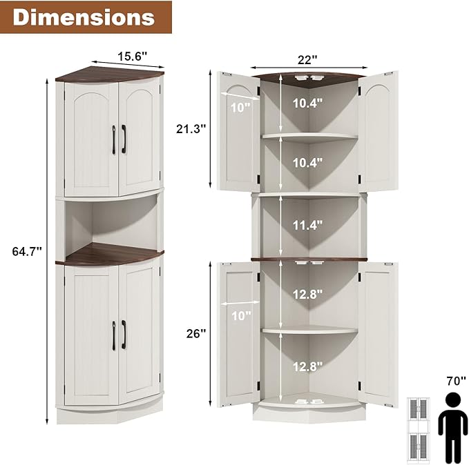 HOKYHOKY Tall Corner Cabinet, 64.7" Corner Storage Cabinet - Image 2