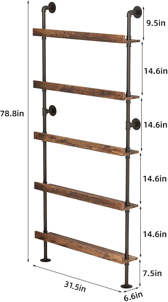 5-Tier Wall Mounted Wine Rack, Floating Bar Shelves, Liquor Bottle Shelf Display - Image 2