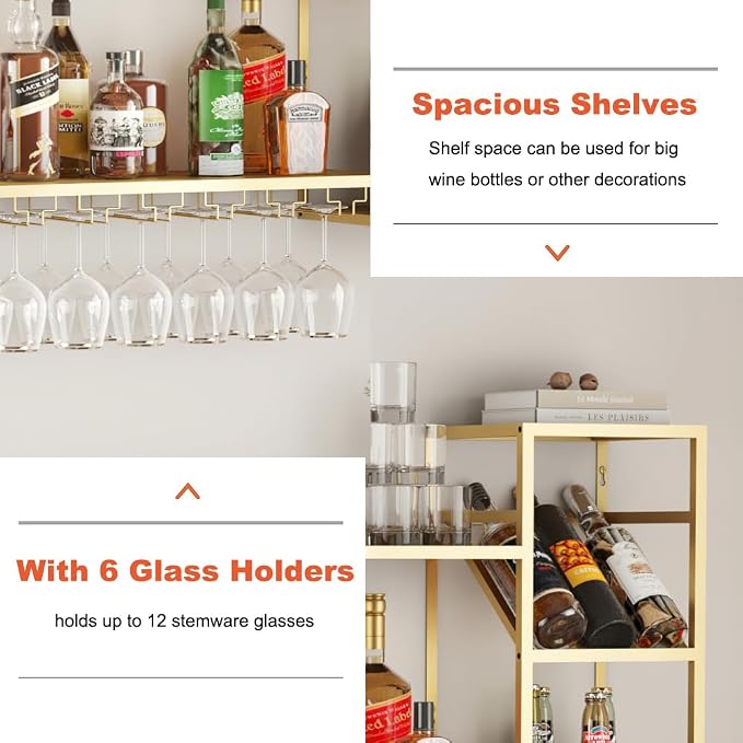 KaKaBB Metal Floating Bar Liquor Shelves 2 Tier, Wall Mounted Wine Rack - Image 3