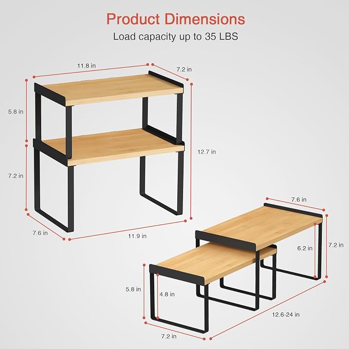 Goozii Cabinet Shelf Organizer Set of 4, Kitchen Counter Shelf Riser - Image 6