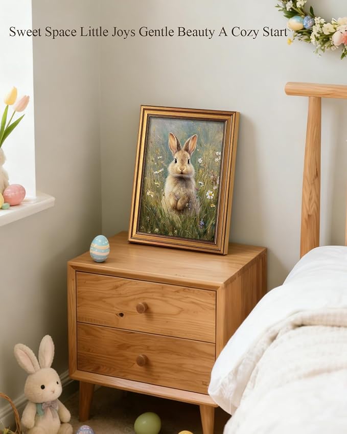 ARPEOTCY Gold Framed Canvas Wall Art, 12x16 Inch, Easter Bunny Rabbit - Image 3