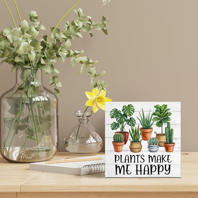 Plants Make Me Happy Wood Box Sign, Funny Plants Desk Decor - Image 5