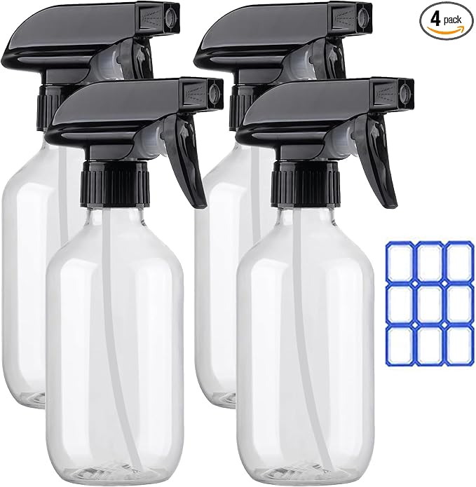 4Pack Plastic Spray Bottles for Cleaning - 10oz/300ml - Mist Stream - No Clog by FANSTINOW