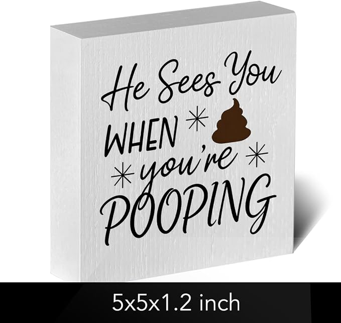 Funny Rustic Bathroom Wooden Box Sign 5x5 Inch - Image 2