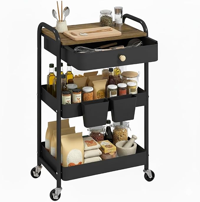 danpinera Rolling Cart with Drawers, Hooks & Hanging Cups by danpinera