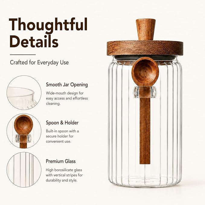 ANSQU Glass Jar with Wooden Lid & Spoon, Food Storage Containers Coffee Jar - Image 4