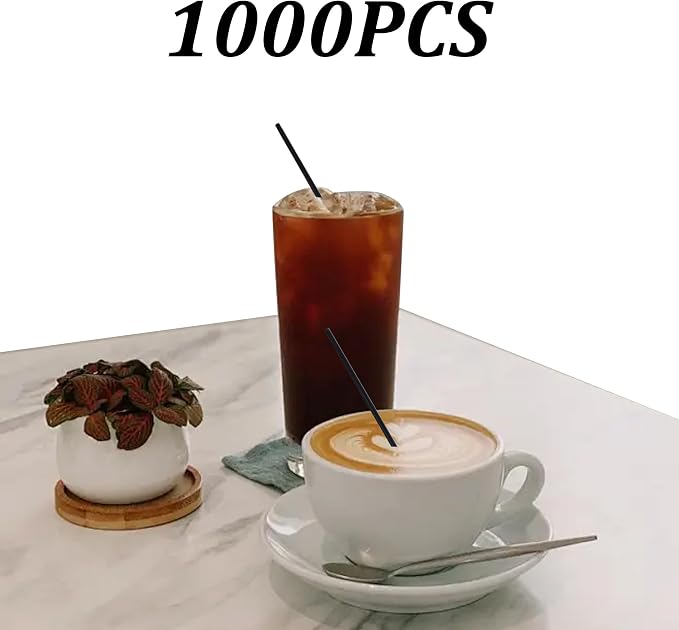 1000PCS 8.27 Inch Black Disposable Plastic Drinking Straws, Straight Cocktail - Image 3