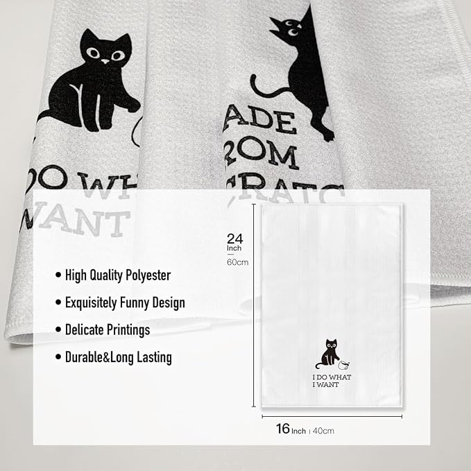 Funny Kitchen Towels, Cat Themed Dishcloth Dish Napkin Décor, 16 x 24Inch - Image 4