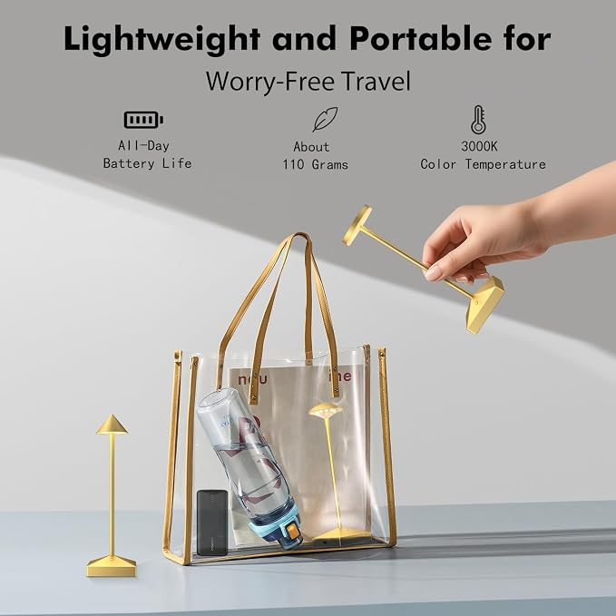 3 Pack 8.26in Gold Small Cordless Table Lamps Rechargeable, Battery Operated - Image 5