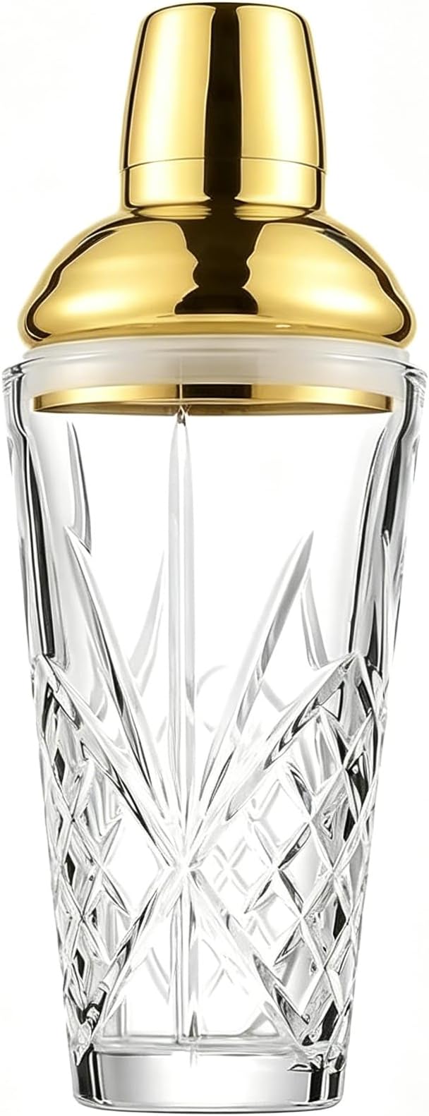 Cut Crystal Cocktail Shaker 18.5oz Gold Sealed Lid, 2 Cups Capacity | Hidden by Fioance