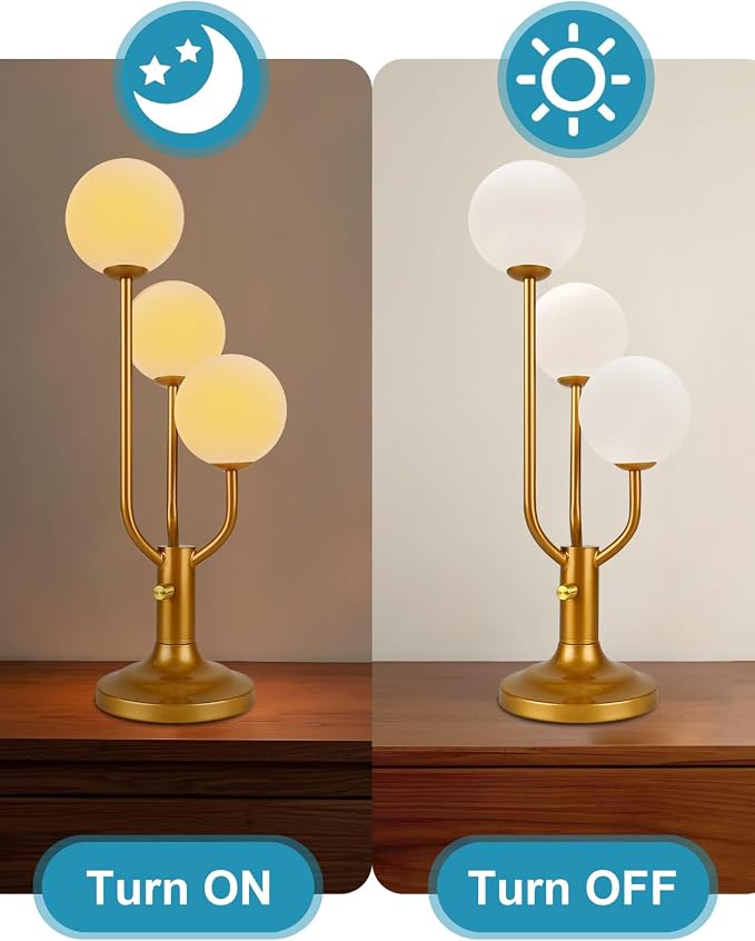 Lightdot Modern Gold Globe Table Lamp Dimmable Mid Century 3-Light Desk Lamp - Image 6