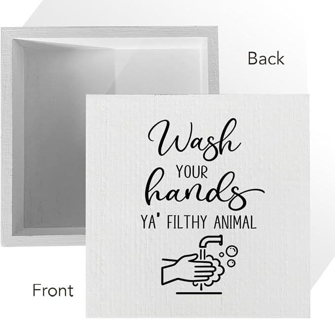 Funny Rustic Bathroom Decor Wooden Box Sign 5x5 Inch - Image 3