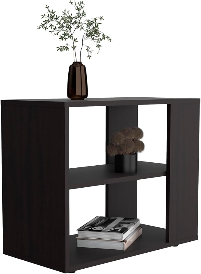 Black Side Table with 2 Storage Shelves, 23.6 inch Wide End Table - Image 6