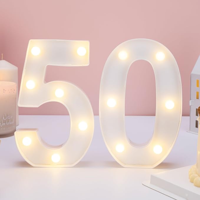 Light Up 50 Number Lights, Warm White Decorative LED Light Up Numbers, Battery - Image 6