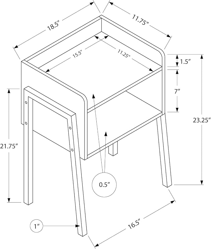 Brown End Table with Storage Cubby and Tray-Style Top, 18.5 Inch Rectangular - Image 2