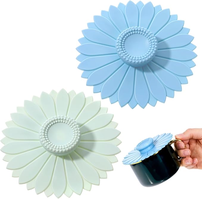 2 Pcs Silicone Cup Covers, Reusable Silicone Lids Tea Mug Topper Universal by Unknown
