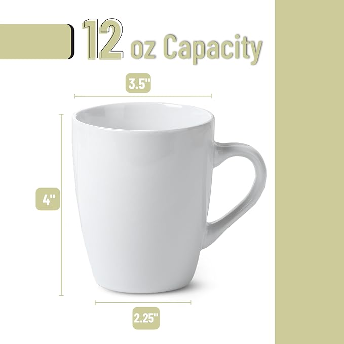 BTaT- White Coffee Mug Set, 12 Pack, Ceramic Coffee Cups | Bulk Mug Set - Image 3