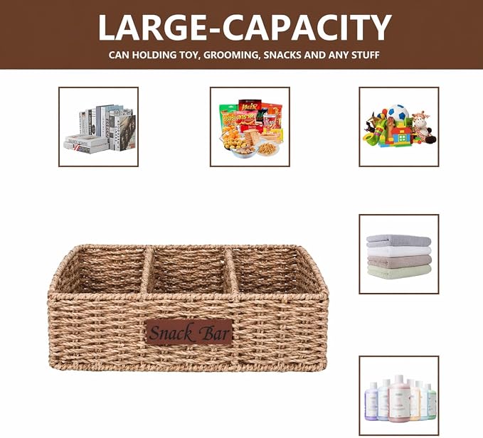 Snack Organizer for Countertop, Trapezoid Snack Organizer Seagrass Wicker Basket - Image 3