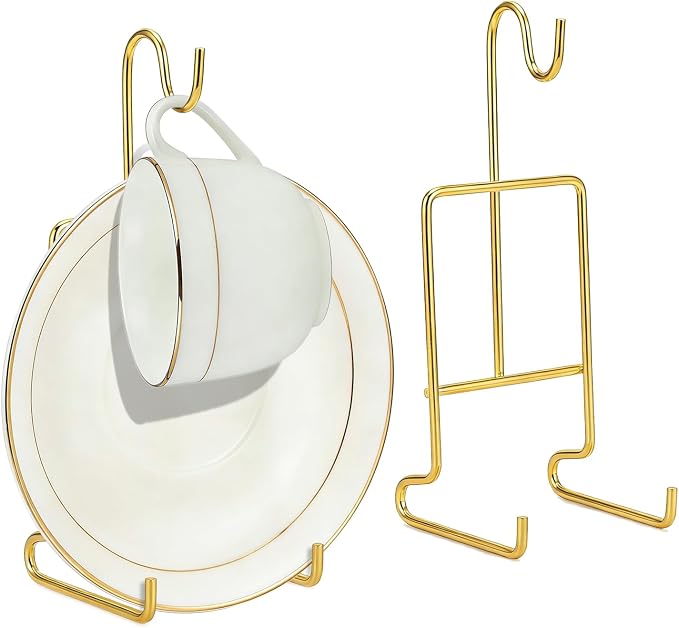 2 Pcs Tea Cup and Saucer Display Stand Metal Saucer Organizer Plate Desktop by Unknown