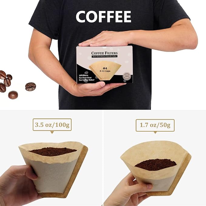 #4 Cone Coffee Filter 8-12 cup, Unbleached Natural Paper, No Blowout, Disposable - Image 4