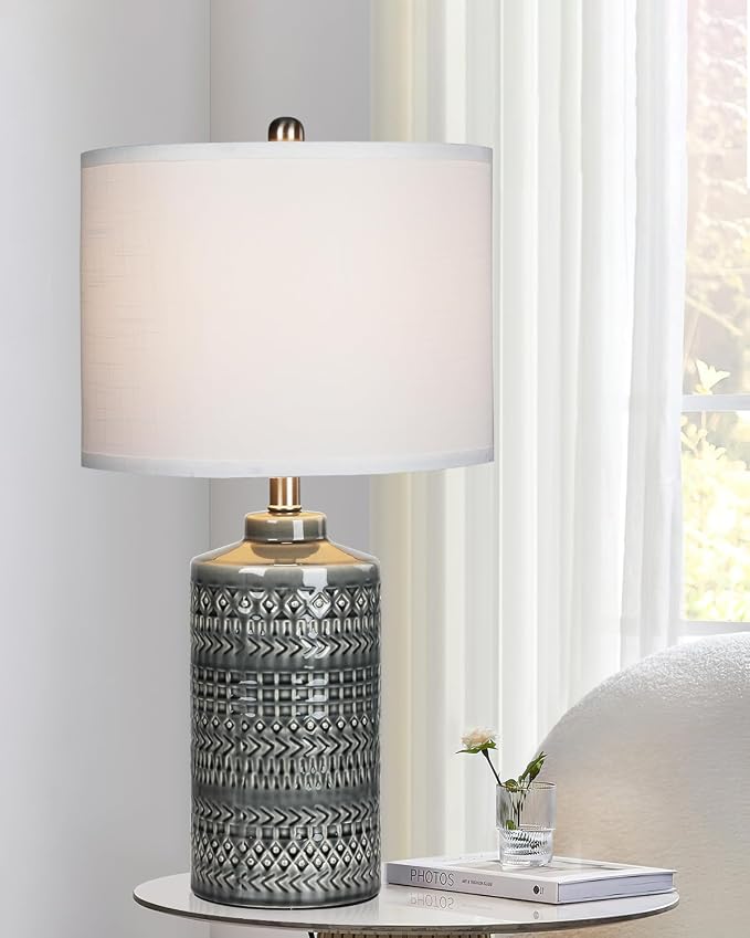 Modern Ceramic Table Lamp, 24.5" Living Room Lamps 3-Way Dimmable Gray - Image 6