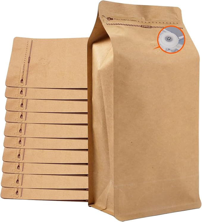 Coffee Bags with Valve Kraft Paper High Barrier Aluminum Foil Flat Bottom by Funnyleaf