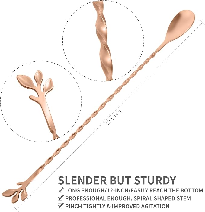 AnSaw Rose Gold 12-Inch Stainless Steel Cocktail Spoon - Image 2
