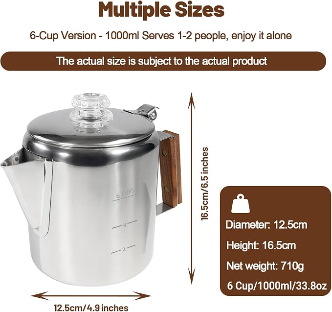 6 Cup Percolator 304 Stainless Steel Coffee Pot Coffee Maker Coffee Machine - Image 2